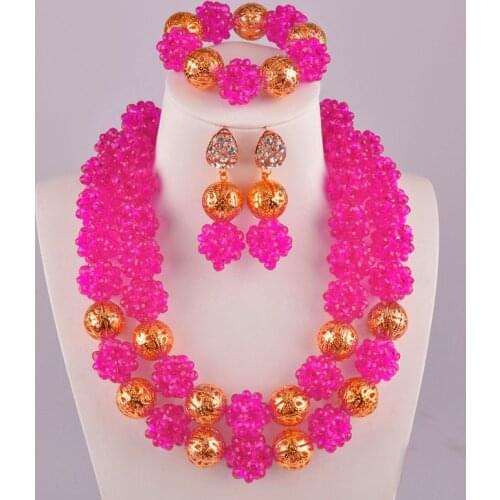 Fuchsia Pink Necklace Jewelry Set Costume African Jewelry Set Nigerian Beads