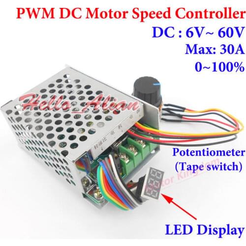 DC12V 24V 48V 60V 30A hho PWM High power DC Motor Speed Controller 0-100% Speed Regulator External Switch LED Display
