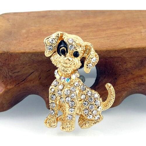 Fashion Golden Color Dog Brooches Rhodium Plated Animal Brooch Sparkling Rhinestone Pins Tasteful Jewellery Accessories