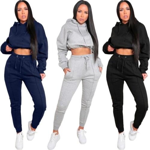 Fashion Tracksuit Women Two Piece Set Autumn Winter Clothes Hooded Sweatshirt Crop Top and Pants Suit Casual Womens Sets Outfit