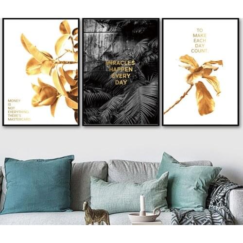 Golden Leafs Palm Motivational Quotes Wall Art Canvas Painting Nordic Posters And Prints Wall Pictures For Living Room Decor