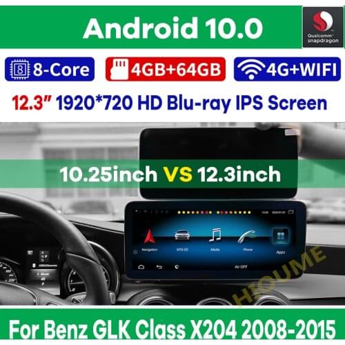 12.3“ Android 10 8Core 8+64G Car GPS Radio Multimedia for Mercedes Benz C-Class W204 W205 GLC X253 V Class W446 2008-2018