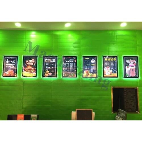 7 Units x A2 Indoor Wall Mount LED Illuminated Acrylic Menu Poster Panels Light Box for Restaurant
