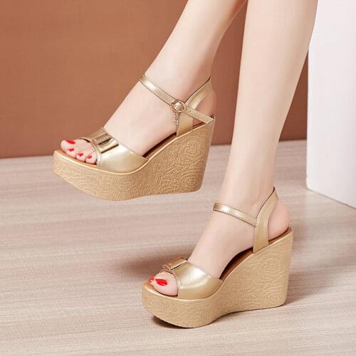 2021 New Open Head Platform Sandals Women Shoes 2021 Bow High Heels Wedges Sandals Ladies Elegant Office Sandals Gold