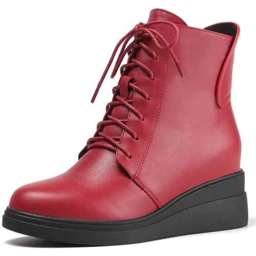Autumn Winter Ankle Wedges Boot Women Shoes Thick Bottom Black Red Height Increasing Platform Footwear Elegant Shoes Women A195