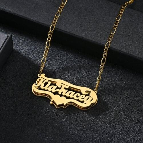 Customized Double Name Hip Hop Letter Necklace Name Gothic Double Plated Name Necklace Old English Piercing Carving Pendants