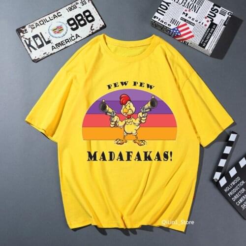 Pew Pew Madafakas t shirt women vogue yellow tshirt femme kawaii Rooster with gun cartoon print female t-shirt tumblr clothes
