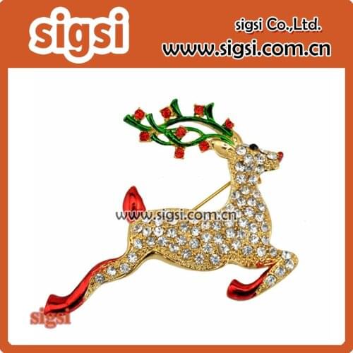Festive rhinestone Christmas deer brooch