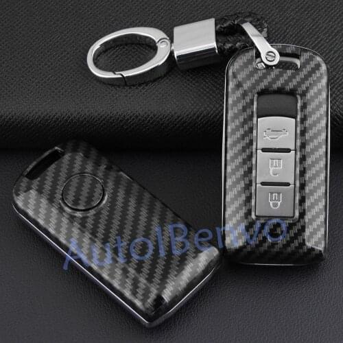 Durable Carbon Fiber Car Key Protect Shell For Mitsubishi Outlander Eclipse Cross Lancer RVR ASX Keychain Cover Accessories