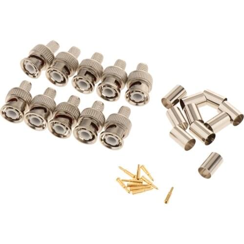 10-Pack Professional RG60 BNC Male Crimp-On Connector for Coaxial Cables