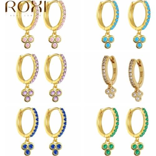 ROXI Colour Circular Zircon Crystals Hoop Earrings for Women Girl Cartilage Hanging Earring Silver Pendientes Plata 925 Kolczyki