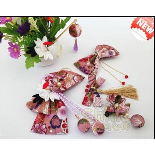 Handmade Cotton Cloth Hair Accessories Bowknot Sakura Cosplay Hanfu kimono Headwear Hairpin Clip H