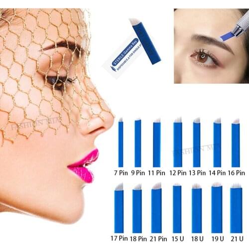 Tebori 0.18mm 18pin Flex Microblading Needle Permanent Make Up Tattoo Eyebrow Disposable Tattoo Needle Microblading Needle Blue