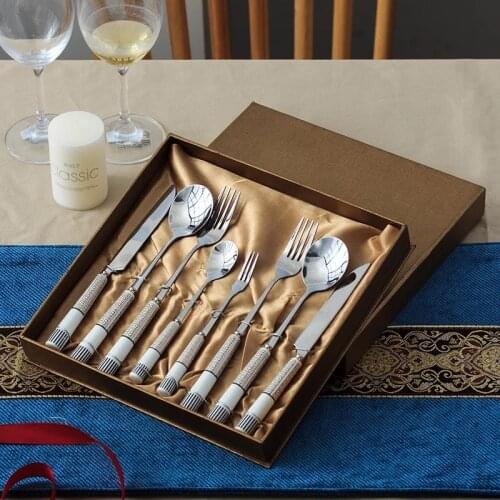 High Grade Western Cuisine Tableware Steak Knife Fork Spoon Set Ceramic Handle Exquisite Package Stainless Steel