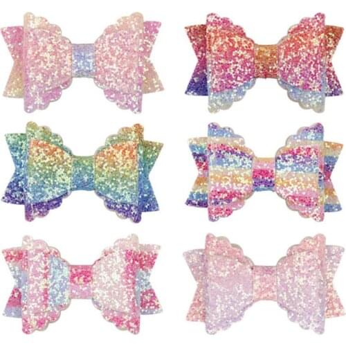 10pcs/lot 7.6cm Bow Hair Clip Girl Shiny Glitter Bow Hairpin Clip Kid Hair Clips for Princess Hair Accessories Children Headwear