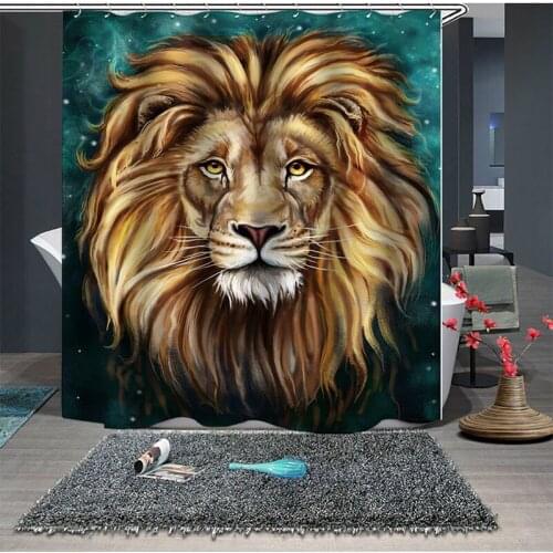 Animal Lion Style Thickened Waterproof and Mould Proof Polyester Bathroom Curtain Personalized Creative Home Shower Curtain