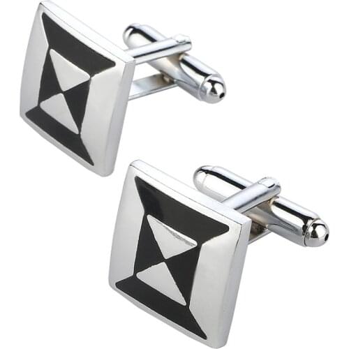 High Quality Zinc Alloy Geometric Picture Square Cufflinks Black Silver Plated Shirt Cufflinks For Men One Pair Free Shipping