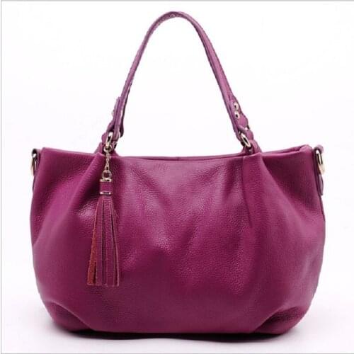 Woman Shoulder Bags Vintage Cow Leather 2019 Women Cow Leather Fashion Tassel Solid Color Handbags Tote Bucket Messenger Bag