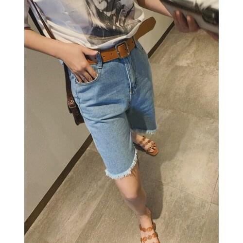 2021 Women Pencil Vintage Hem Denim Shorts Capris Jeans Y2k Za Woman Pants Clothing Streetwear Trousers Baggy Mom Cargo Harajuku
