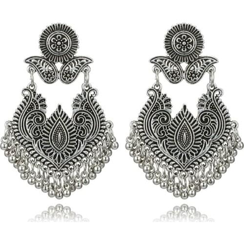 Boho Bali Jhumka Jhumki Lotus Gypsy Tassel Dangle Earrings Women Fashion Jewelry