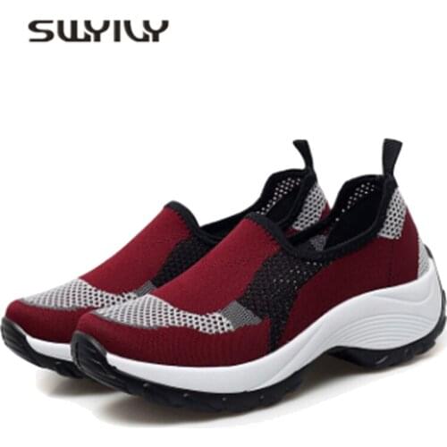 SWYIVY Women Slimming Shoes Mesh Breathable Platform 2019 Spring Lady Slip-On Toning Shoes Large Size 42 Fitness Female Sport