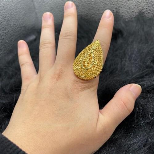 Free Size Ethiopian Gold Ring For Women African Jewelry Large Girls Wedding Adjustable Gold-colored Exaggerated Gift
