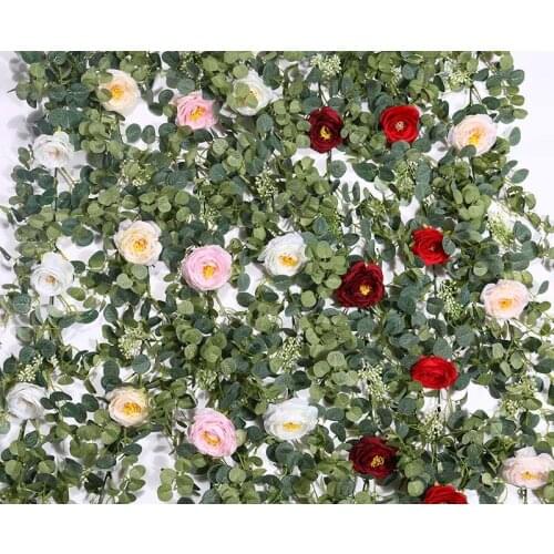 1.8m Artificial eucalyptus garland champagne Camellia green garland eucalyptus leaves wedding birthday decoration