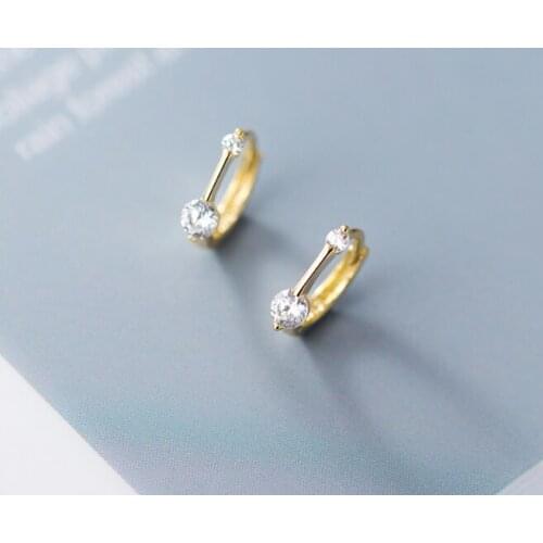 10MM Authentic 925 Sterling Silver fine Jewelry Stick Vertical BAR & double CZ Hoop Huggie Earrings ear bone buckle gtle2937