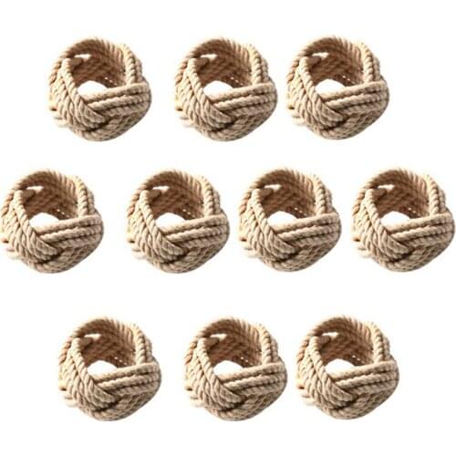 10Pcs Natural Jute Napkin Loop Cord Woven Napkin Buckle Corded Napkin Buckle Waxed Twine Napkin Loop-ABUX