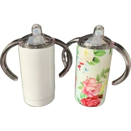 12oz Wholesale White DIY Sublimation Sippy Straight Cups Baby Bottle With Handle Stainless Steel Kids Drinking Tumbler For Gifts