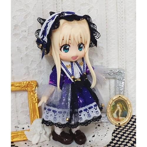 2pcs/set Mori Girl Style Doll Clothes Doll Starry Night Dress+hendband for Ob11,obitsu 11,1/12 BJD Doll Clothing Accessories
