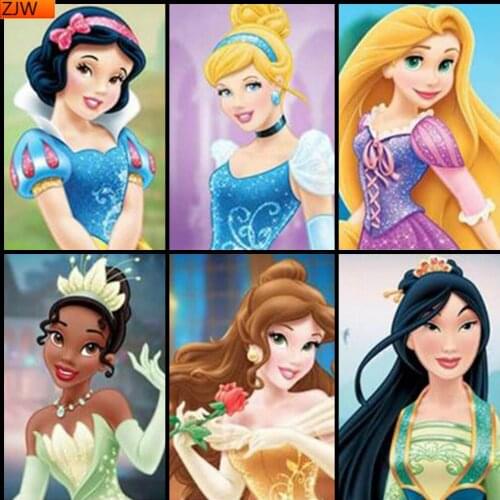 5D Diy Diamond Painting Princess Series Sticker Diamond Full Round Diamond Interior Decoration Handmade Painting Disney