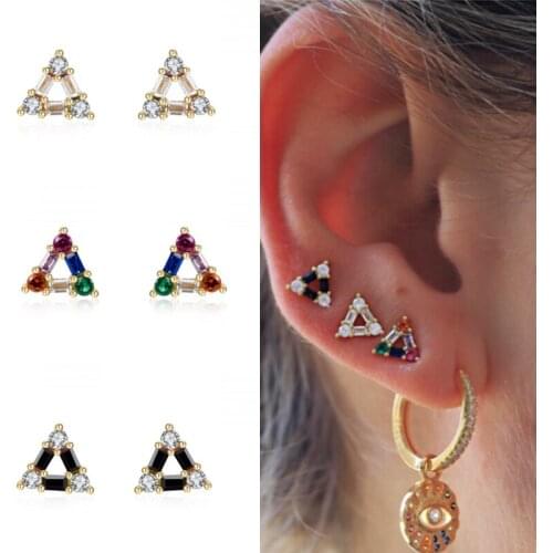AIDE Stud Earrings 925 Sterling Silver Black Zircon Stud Earring For Women Jewelry Triangle Pendientes Brincos Joyero Girl Gifts
