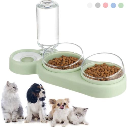 Automatic Cat Feeder Food Bowl Pet Water Fountain Double Feeding Bowls Dog Bowls with Stand Raised Cat Bowl Food Water Dispenser
