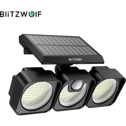 BlitzWolf BW-OLT7 7500K 218LED 3 Heads Solar Power Light Lamps IP64 Waterproof Wall Light PIR Motion Sensor Outdoor Lighting