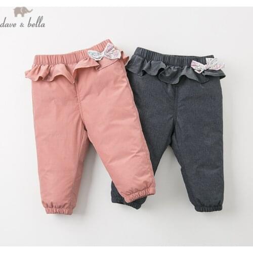 DB12399 dave bella winter unisex down pants baby fashion ruched bow padded trousers children high quality down trousers
