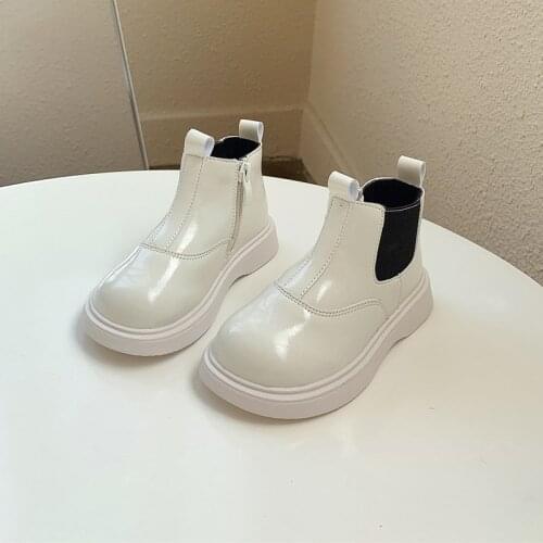 2021 New Autumn Winter Children Boots Mirror Leather Zip Side Girls Boots With Fur Soft Sole Breathable Toddler Baby Sheos 21-25