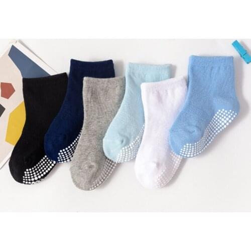 Kids 6 Pairs Anti-Slip Non-Skid Ankle Socks With Grips for Baby Toddler Girls All Seasons Cotton Socks