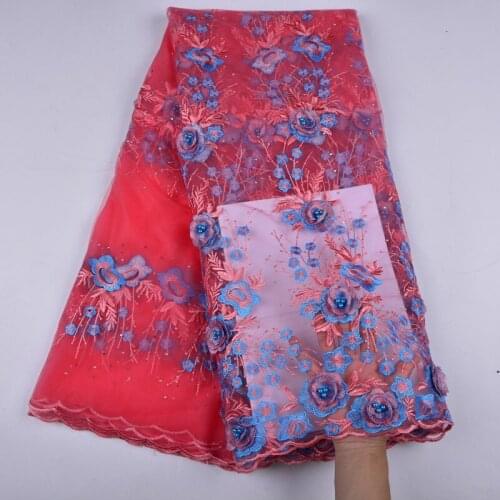 Hot sale African French Lace Fabric With Beads For Wedding Favors And Gifts High Quality 3D Flower Design Tulle Lace 1233