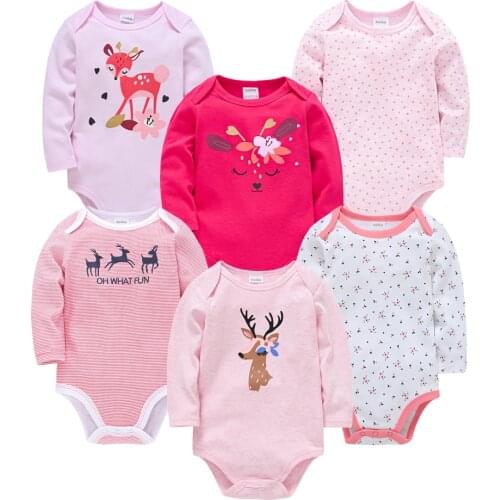 Kavkas Baby Girl Bodysuit 3 6 Pcs/Lot Cute Animal Print Long Sleeve Cotton Body Bebe Clothes Infant Newborn Jumpsuit