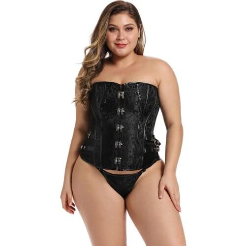 Big Size Retro Steampunk Corset Metal Lock Steel Boned Burlesque Goth Overbust Bustiers Waist Trainer Espartilho Sexy Lingerie