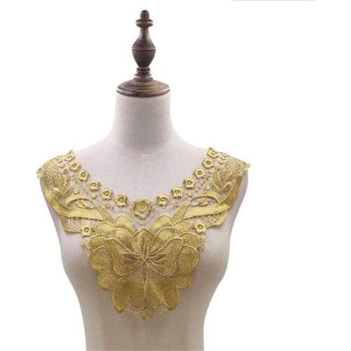 3Pieces 15X30cm Ivory Black Polyester Floral Flower Motif Venise Lace Collar Trim Lady Dress Decor YL0060