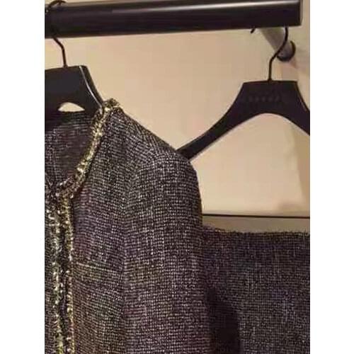 2020 Autumn /Winter New Chain Round Neck Tweed Long Sleeve Short Coat/Jacket