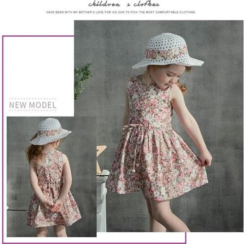 Girls Summer Dress Girl 10 Years Clothing Kids Clothes Floral Cotton Dresses for Babie Girls Dresses with a Hat for Kids Girls