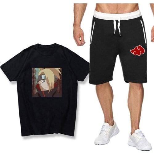 Anime Kakashi Sasuke Summer Mens Short sleeve Leisure style Harajuku high quality Cotton T Shirts pants suit Sportswear 2021