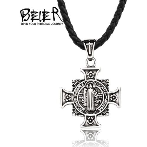 Mens Christian Stainless Steel bible Jesus Exorcist Cross Pendant Chain Necklace Jewelry BP8-142