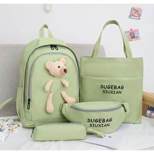 4-piece Set Canvas school bags 2021 Fashion Womens Backpack Nylon Waterproof Schoolbag For Girls Large-capacity Travel Bags