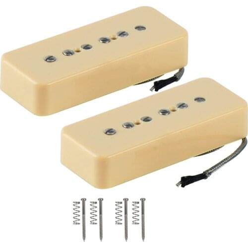 FLEOR Set of Neck+Bridge Pickups Vintage Alnico 5 Single Coil Soapbar P90 Electric Guitar Pickup Metal Braided Cable