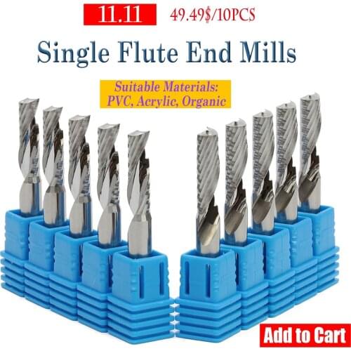 Efficient 10pc/set 6x20mm Single Flute Tool Bits CNC Router Bits One Flute Carbide Cutter Wood for Smooth Cutting Acrylic MDF
