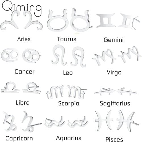 Stainless Steel Cheap Earrings Women Baby Zodiac Sign Star Stud Earring Gold 12 Constellation Boho Vintage Earrings Gift
